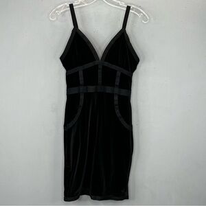 Guess Los Angeles Black Velvet Mini Bodycon Dress Dark Gray Details Gold Zipper